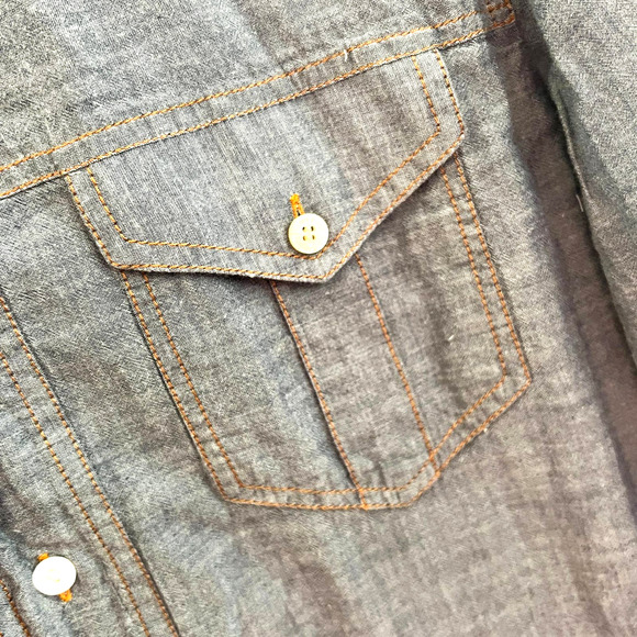 John Galliano Blue Chambray Button Down Shirt With Pop Art Hand Painted … - Picture 5 of 12